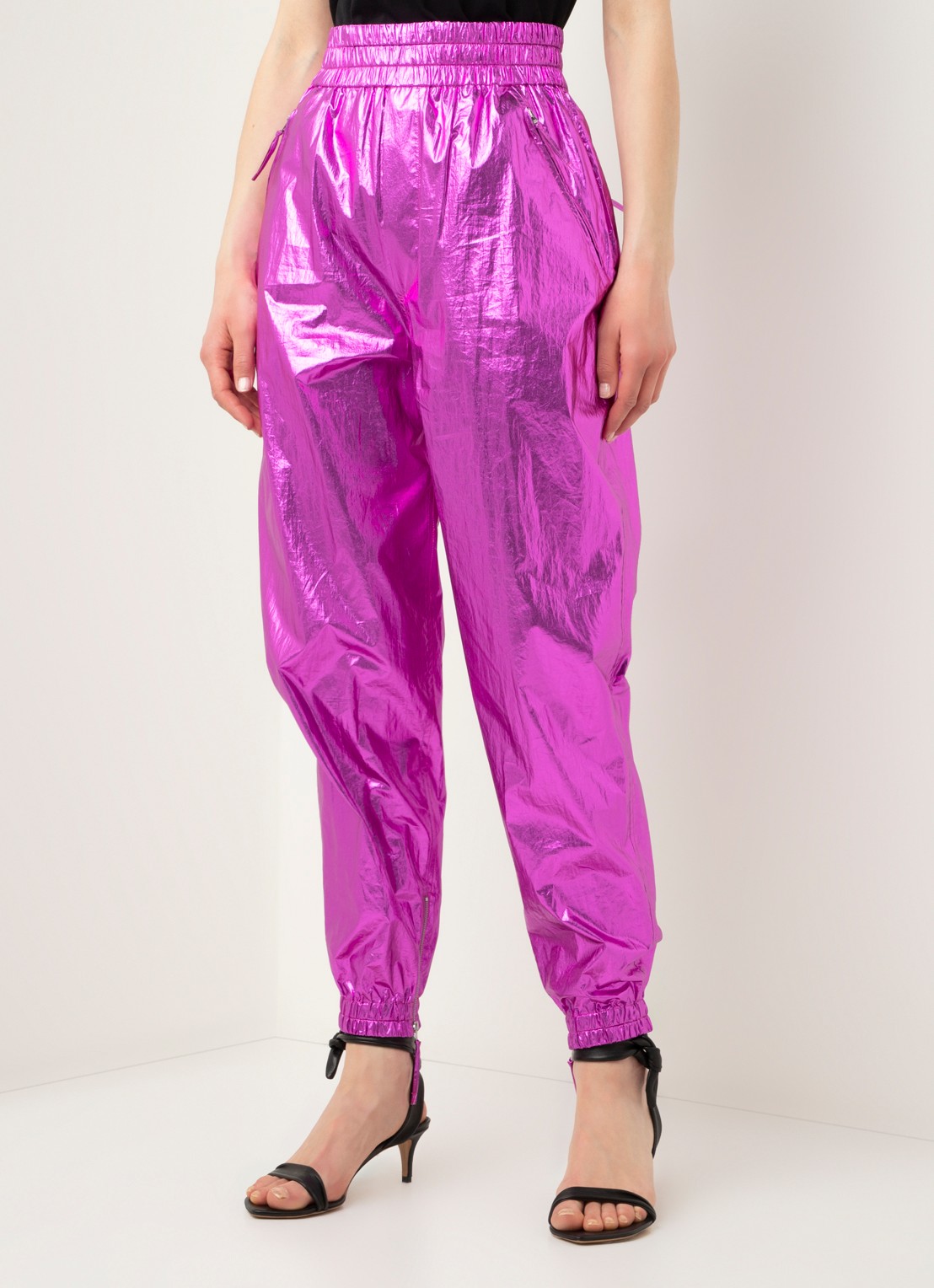 Isabel Marant Galoni high waist tapered fit cropped broek met metallic finish - detail 4 fuchsia
