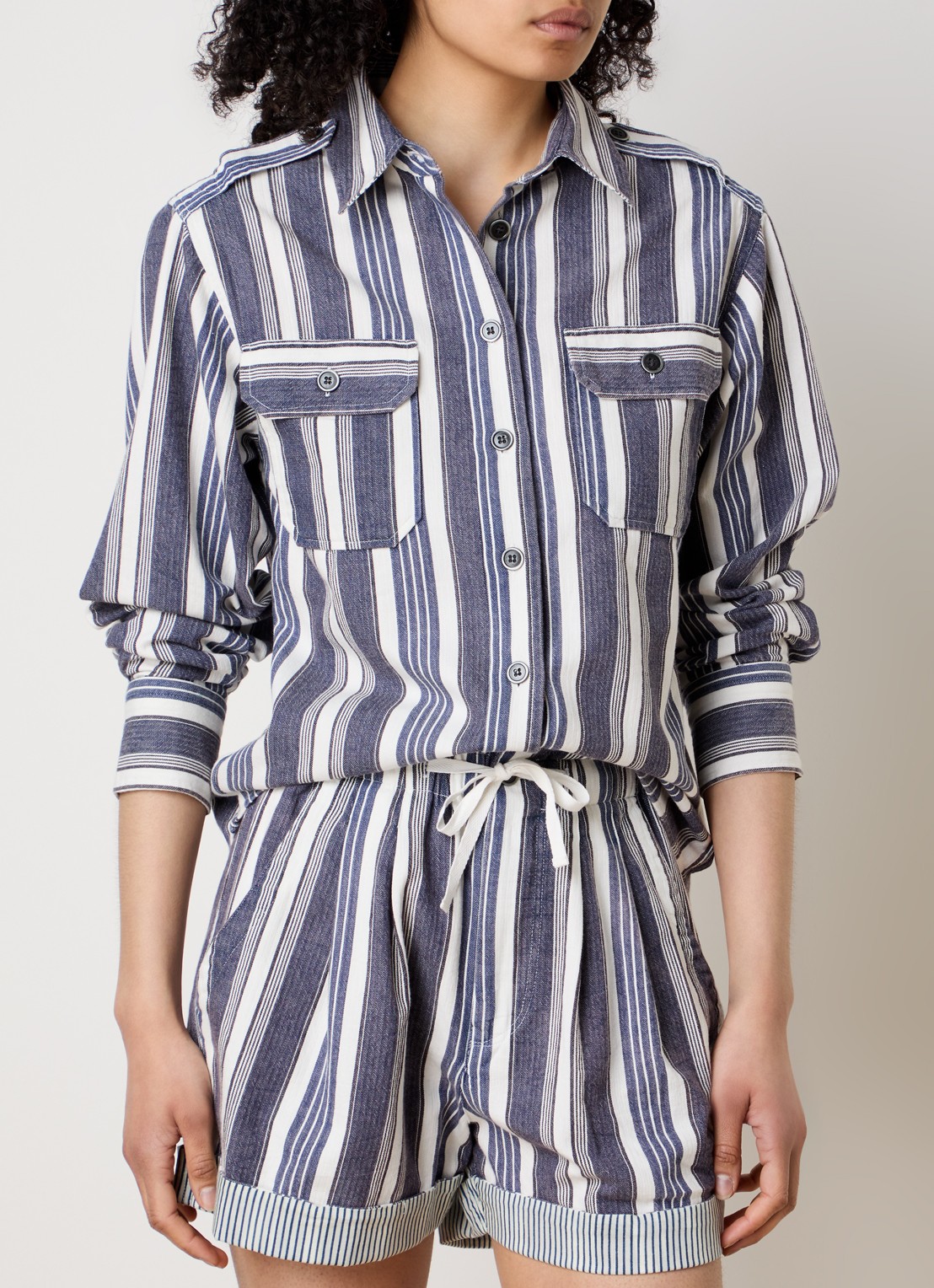 Isabel Marant Gelva blouse met streepprint en borstzakken - detail 3 gebroken wit