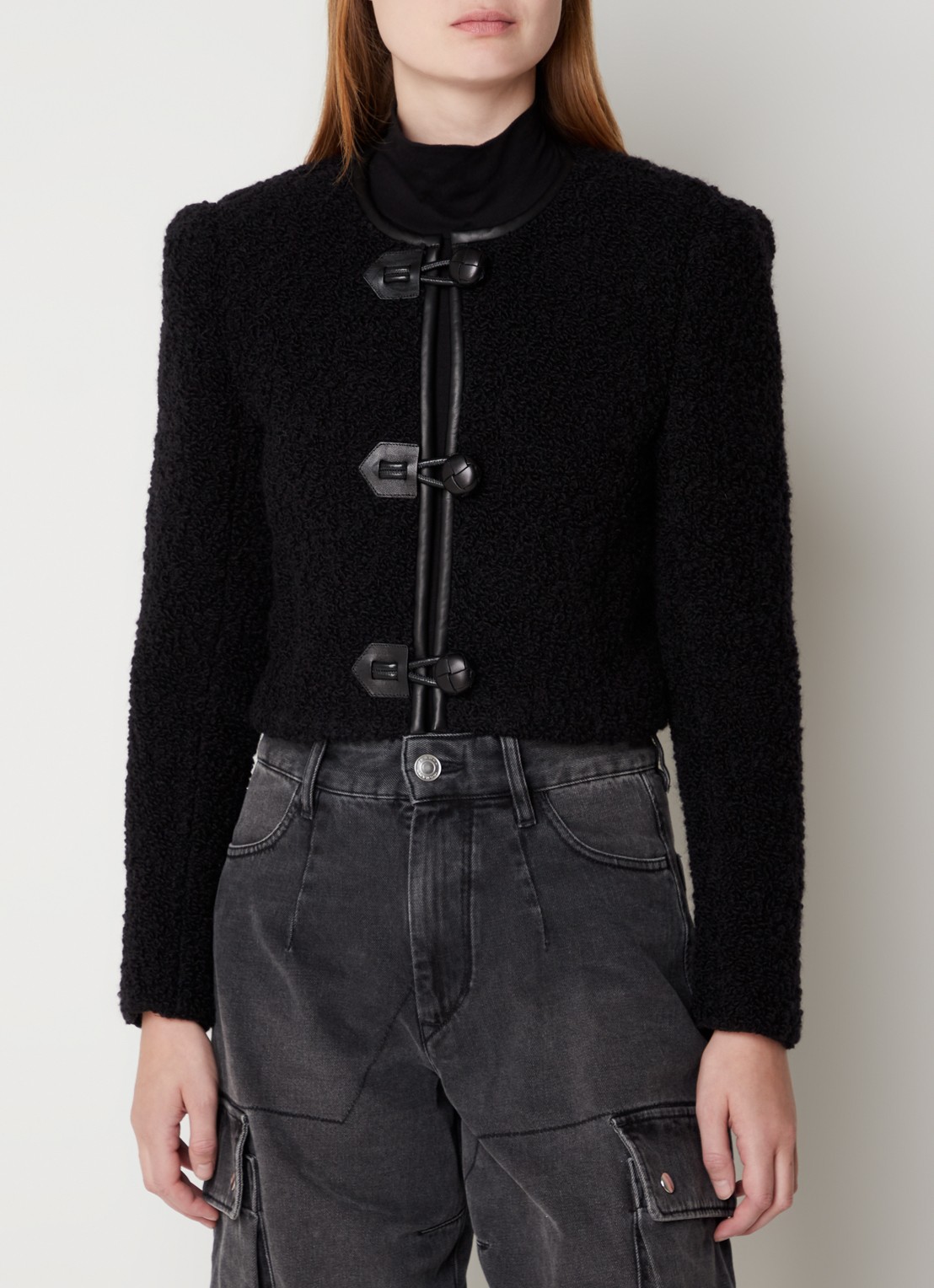Isabel Marant Gradila jas van wol met imitatieleren details - detail 4 zwart