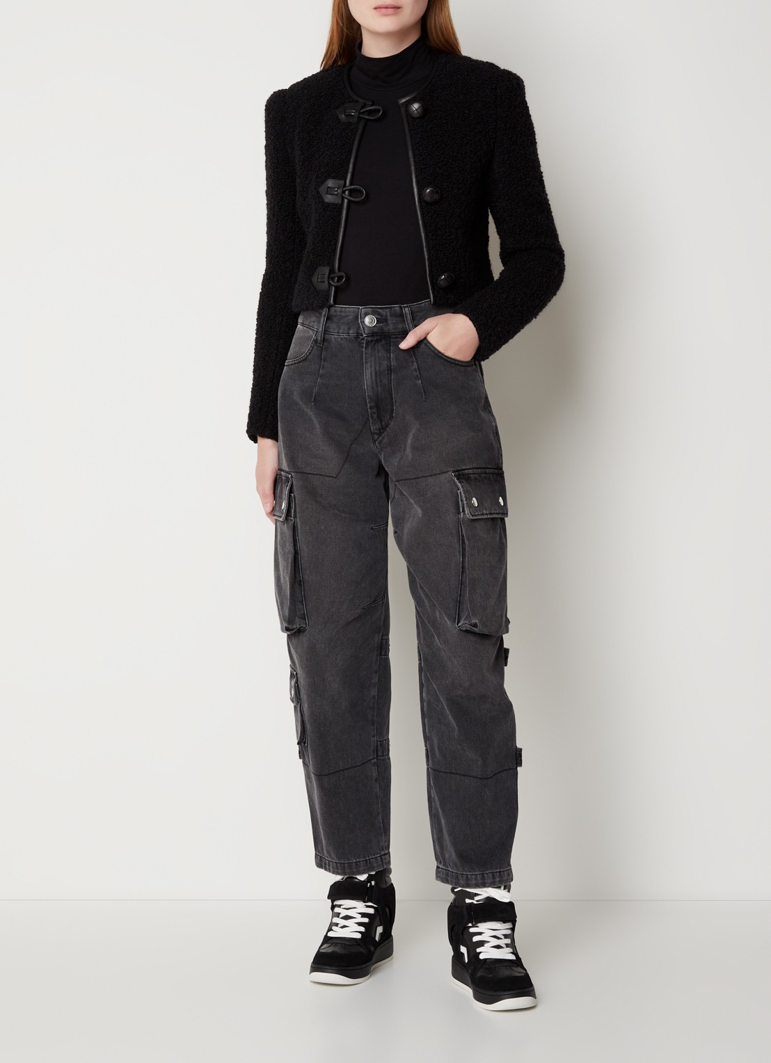 Isabel Marant Gradila jas van wol met imitatieleren details - voorkant 3 zwart