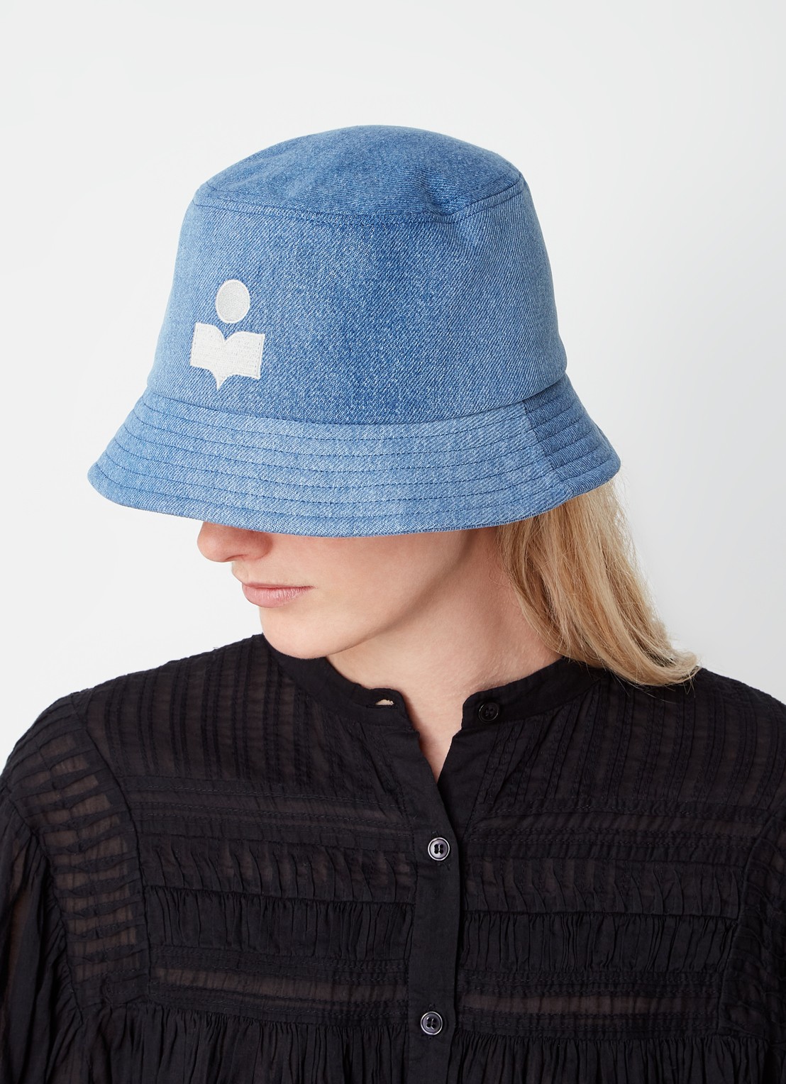 Isabel Marant Haley bucket hoed met logo - voorkant 2 blauw