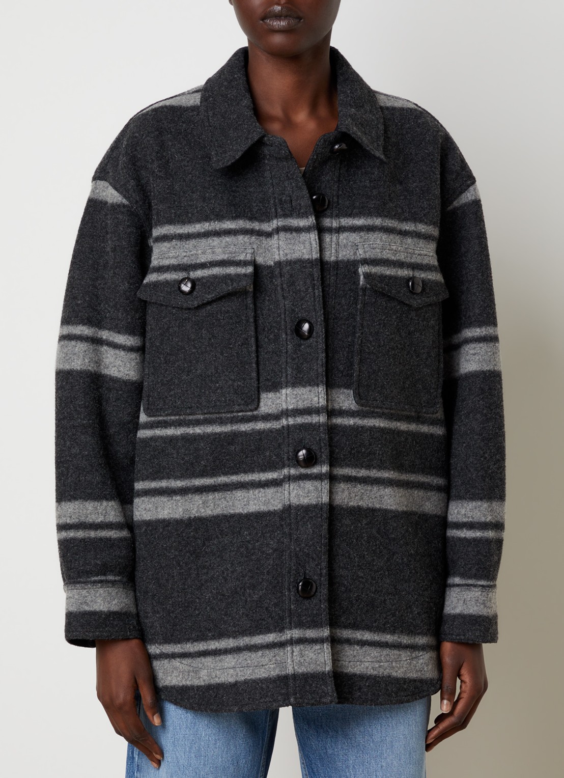 Isabel Marant Harveli jack in wolblend met steekzakken - detail antraciet
