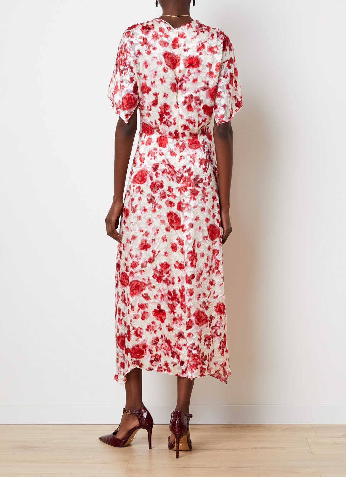 Isabel Marant Herva midi tuniekjurk in zijdeblend met bloemenprint - achterkant 3 gebroken wit