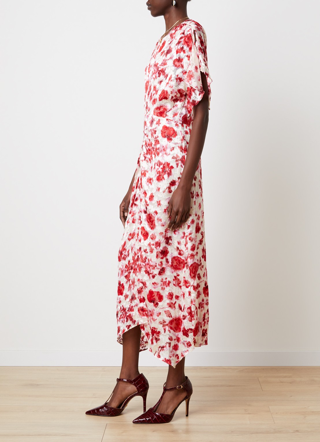 Isabel Marant Herva midi tuniekjurk in zijdeblend met bloemenprint - voorkant 2 gebroken wit