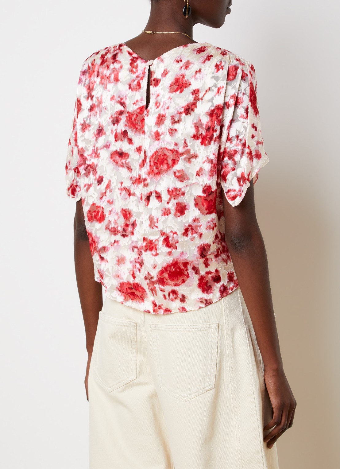Isabel Marant Hervane tuniek in zijdeblend met bloemenprint en ruches - achterkant gebroken wit