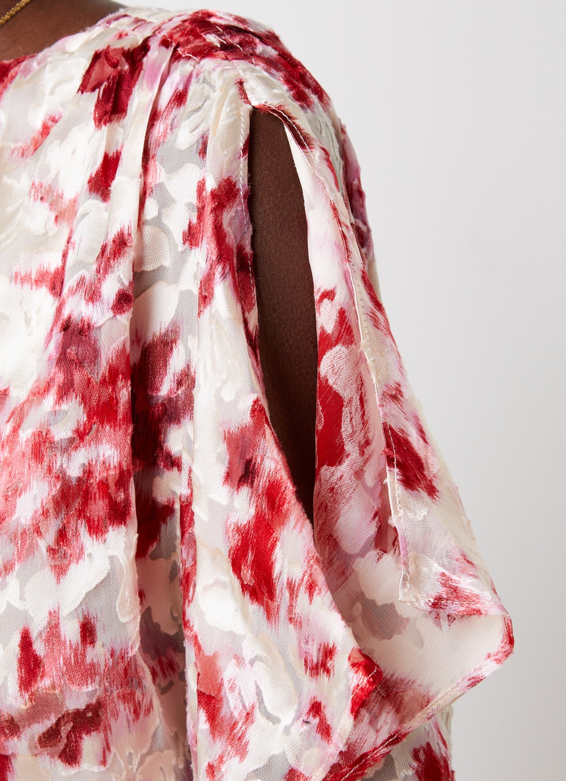 Isabel Marant Hervane tuniek in zijdeblend met bloemenprint en ruches - detail 5 gebroken wit