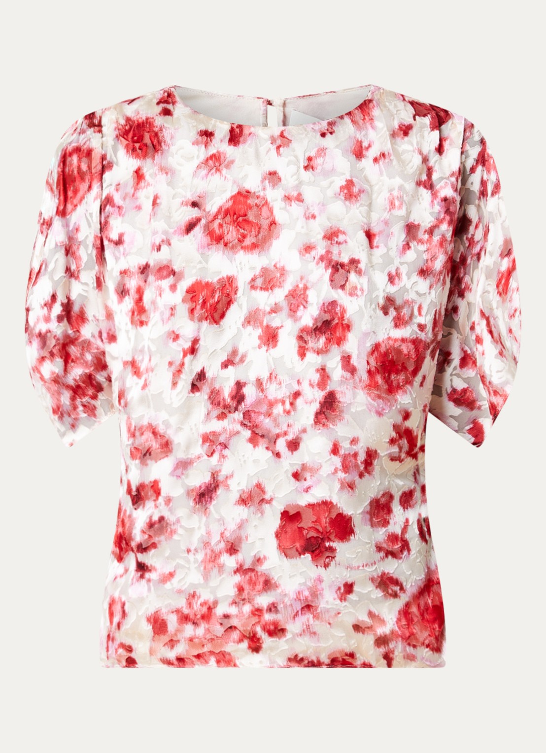 Isabel Marant Hervane tuniek in zijdeblend met bloemenprint en ruches - voorkant 2 gebroken wit