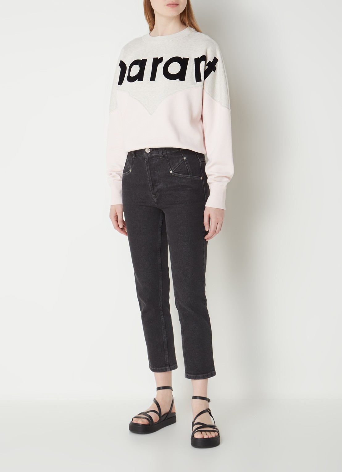 Isabel Marant Houston sweater met flock logoprint - voorkant 3 lichtroze