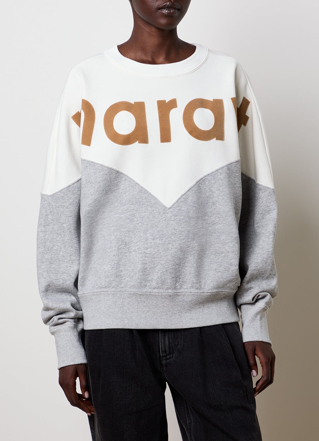 Isabel Marant Houston sweater met logo en gemêleerd dessin - detail 4 gebroken wit