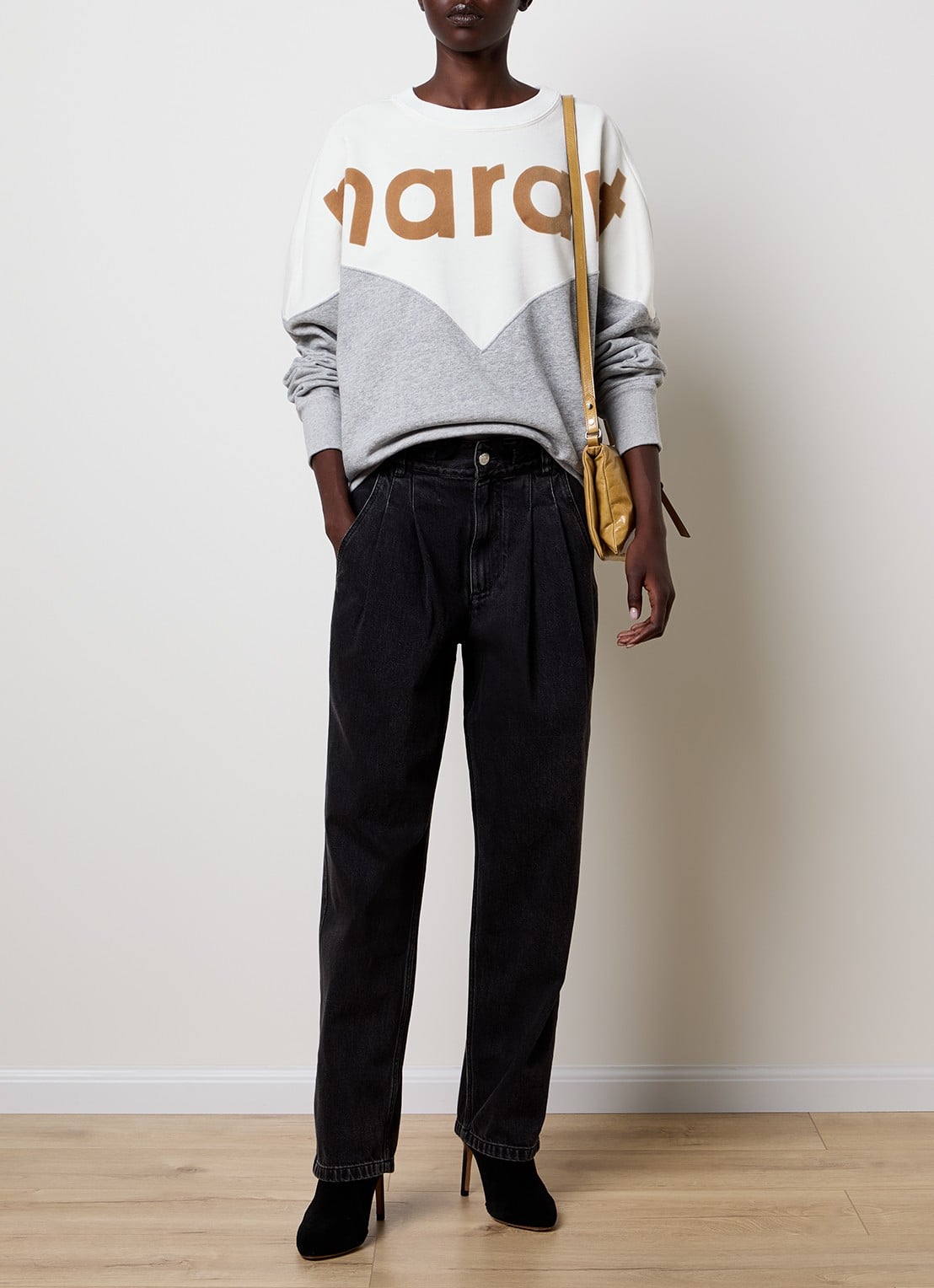 Isabel Marant Houston sweater met logo en gemêleerd dessin - voorkant 2 gebroken wit