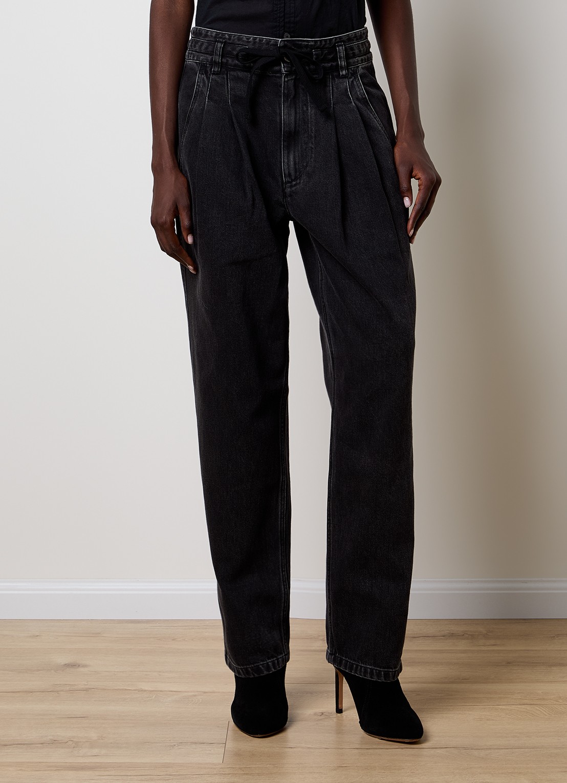 Isabel Marant Ilsa high waist tapered jeans met koord - detail 2 zwart