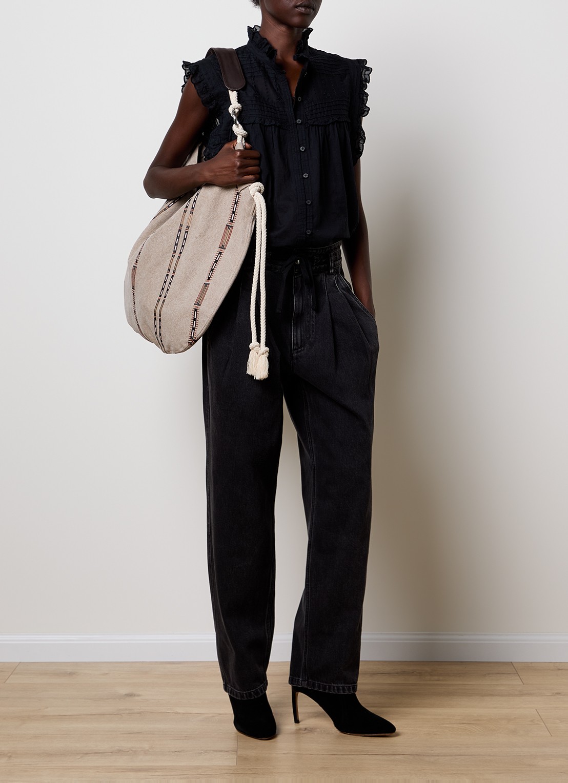 Isabel Marant Ilsa high waist tapered jeans met koord - voorkant 5 zwart