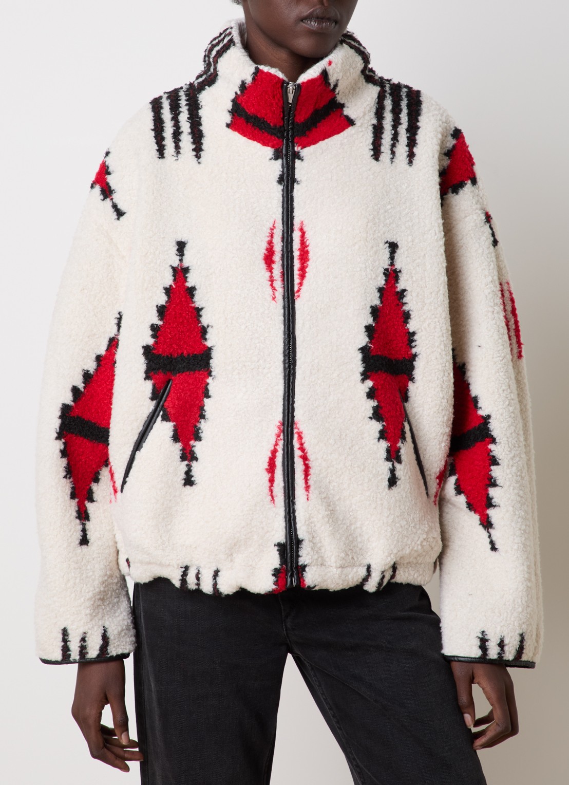 Isabel Marant Ivana vest van teddy met ingebreid patroon - detail 4 gebroken wit