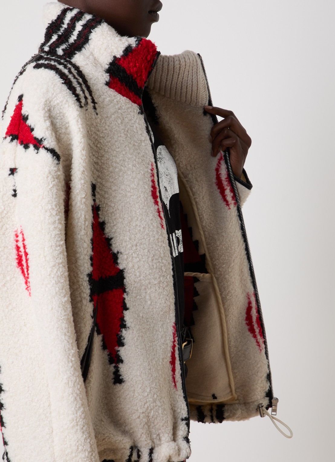 Isabel Marant Ivana vest van teddy met ingebreid patroon - detail 5 gebroken wit