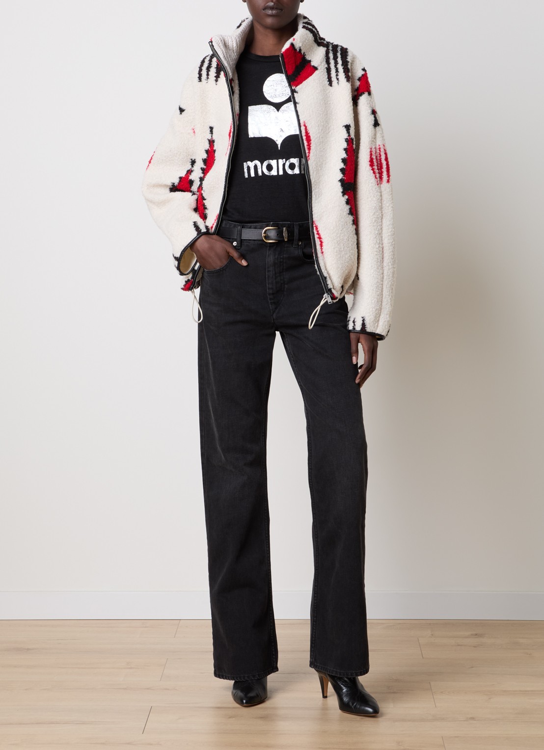 Isabel Marant Ivana vest van teddy met ingebreid patroon - voorkant 3 gebroken wit