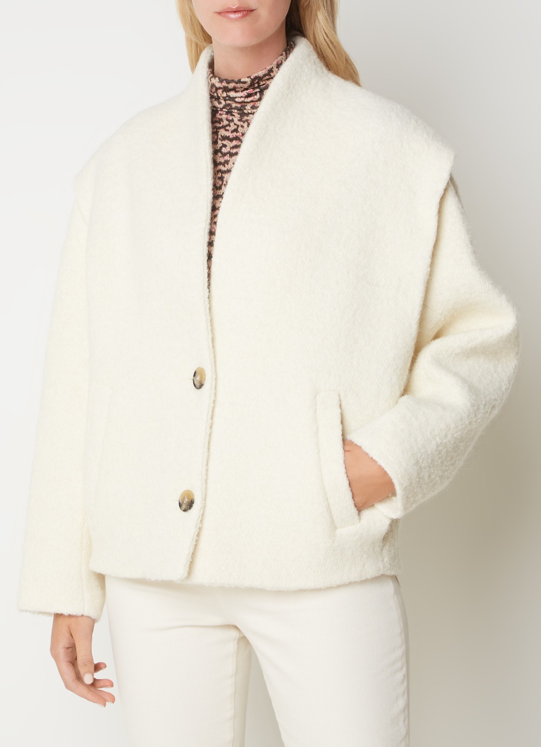 Isabel Marant Jack in alpaca wolblend met steekzakken - detail ivoor
