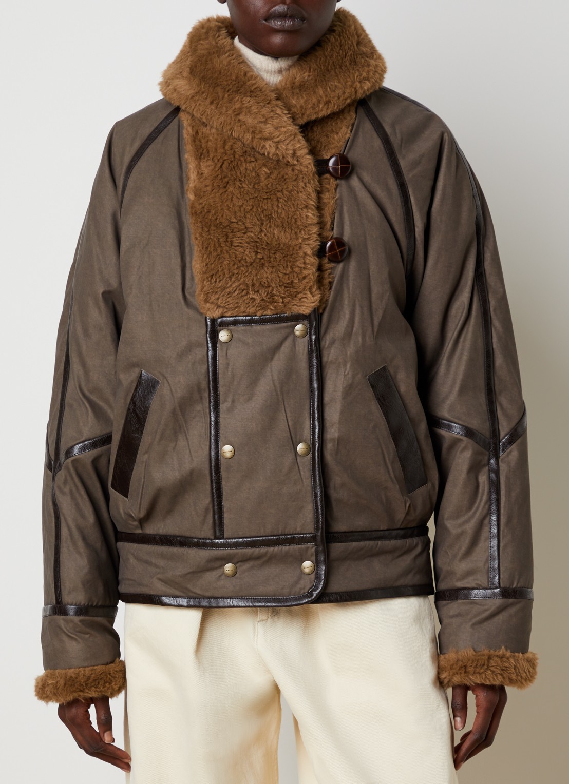 Isabel Marant Jack in wolblend met steekzakken - detail 2 lichtbruin