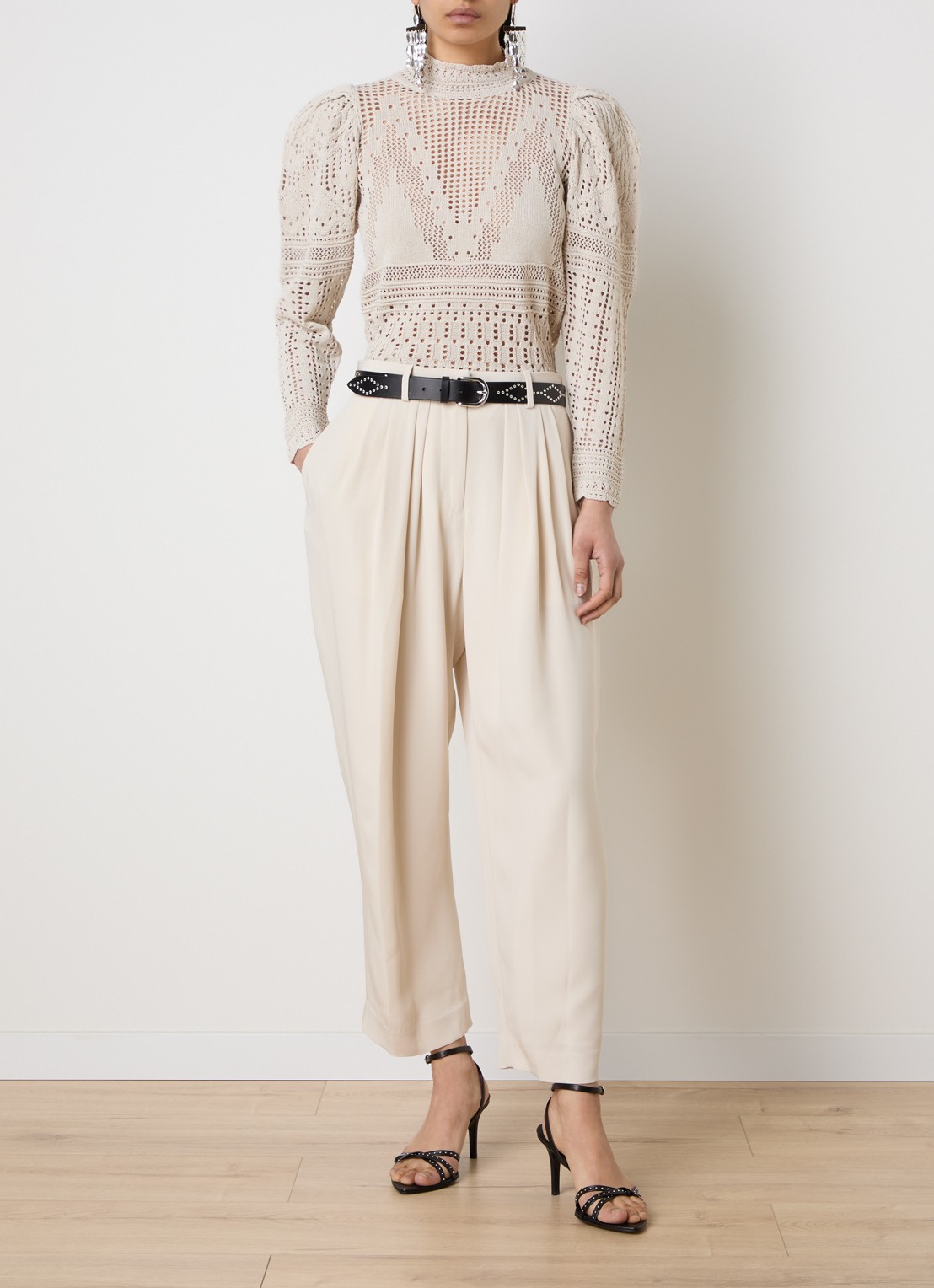 Isabel Marant Janice high waist tapered fit pantalon in zijdeblend - voorkant 3 creme