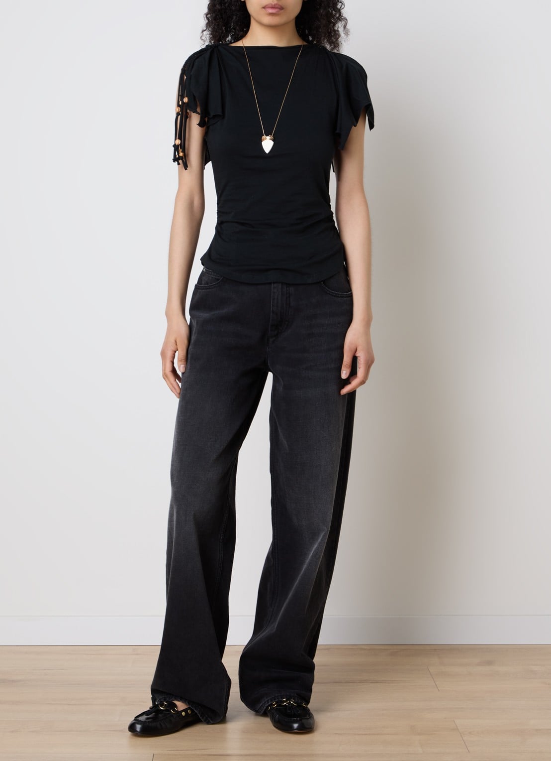 Isabel Marant Jazia top met gedrapeerd detail - voorkant 2 zwart