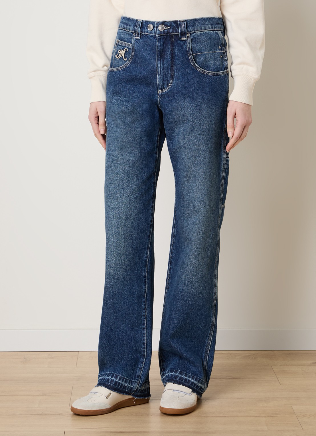 Isabel Marant Jeyda mid waist straight leg jeans met donkere wassing - detail 3 blauw