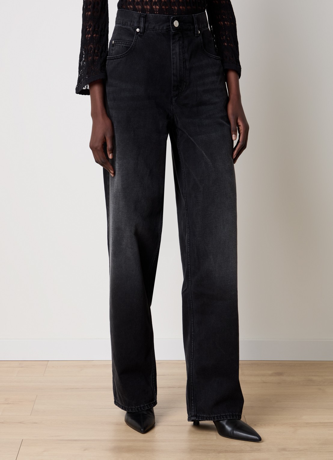 Isabel Marant Joanny high waist wide leg jeans  met gekleurde wassing - detail zwart