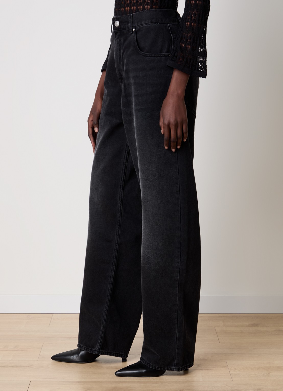 Isabel Marant Joanny high waist wide leg jeans  met gekleurde wassing - detail 2 zwart
