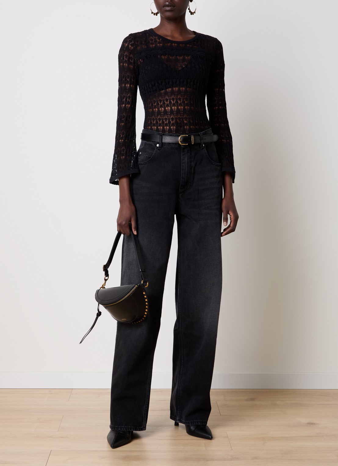 Isabel Marant Joanny high waist wide leg jeans  met gekleurde wassing - voorkant 5 zwart