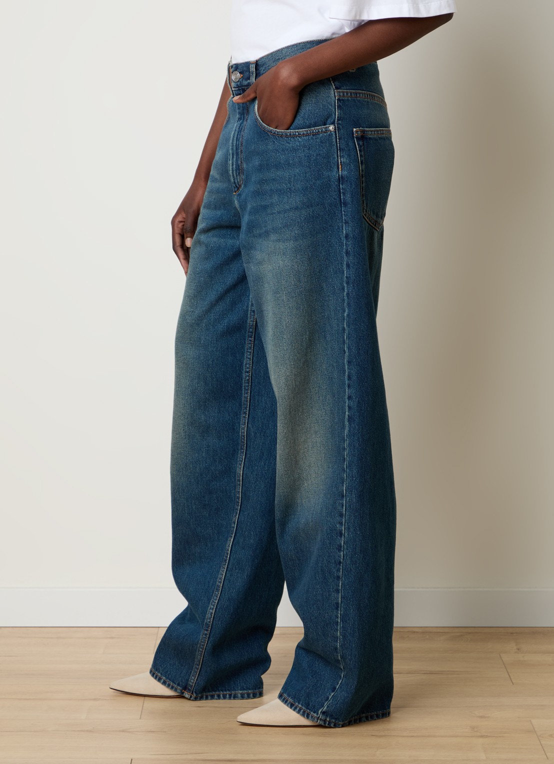 Isabel Marant Joanny high waist wide leg jeans met medium wassing - detail 3 indigo