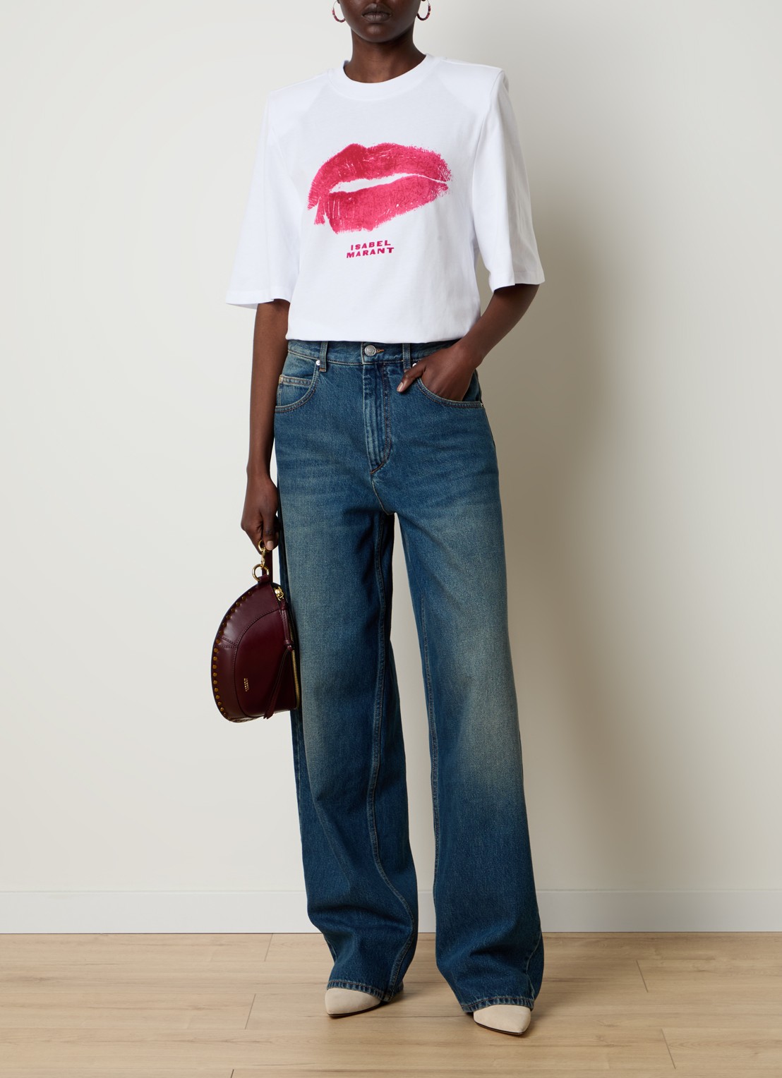 Isabel Marant Joanny high waist wide leg jeans met medium wassing - voorkant 6 indigo