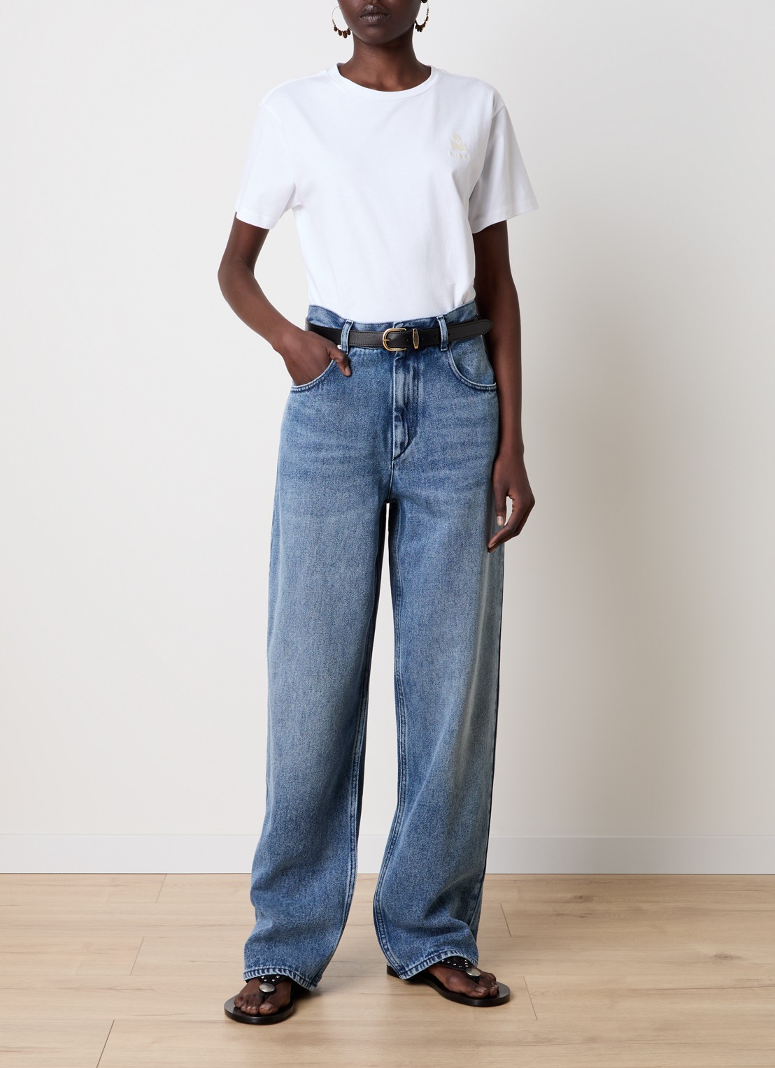Isabel Marant Joanny high waist wide leg jeans  met medium wassing - voorkant 3 indigo