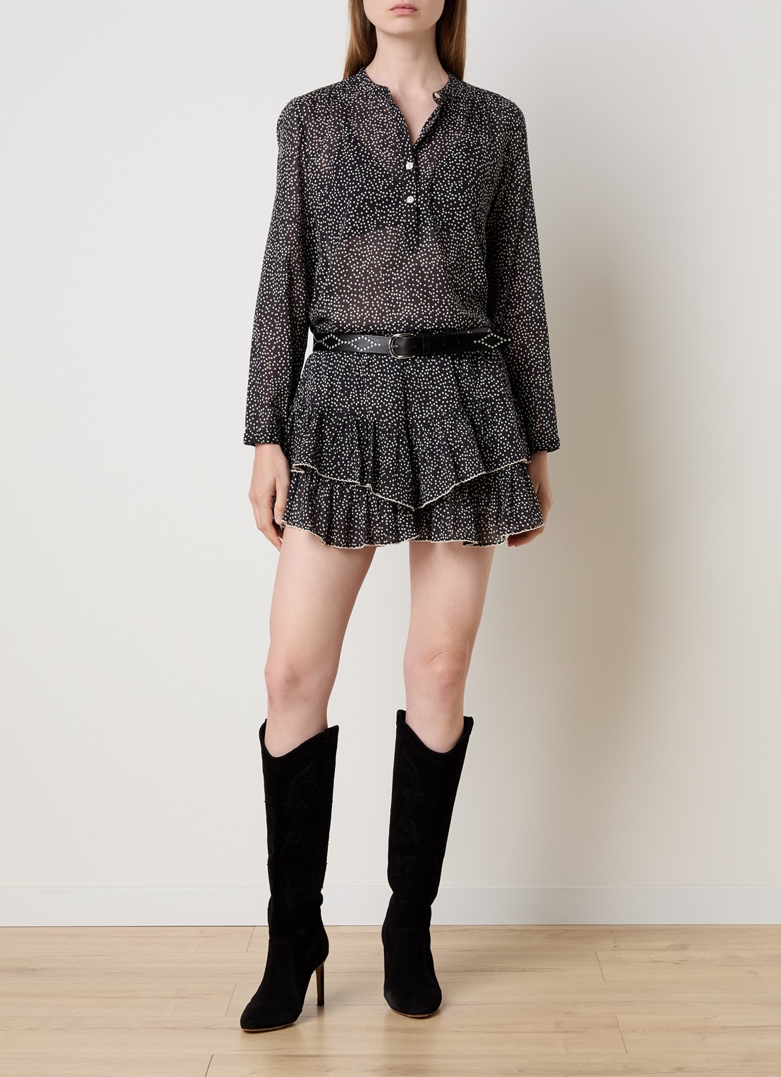 Isabel Marant Jocadia mini broekrok met stippenprint - voorkant 5 zwart