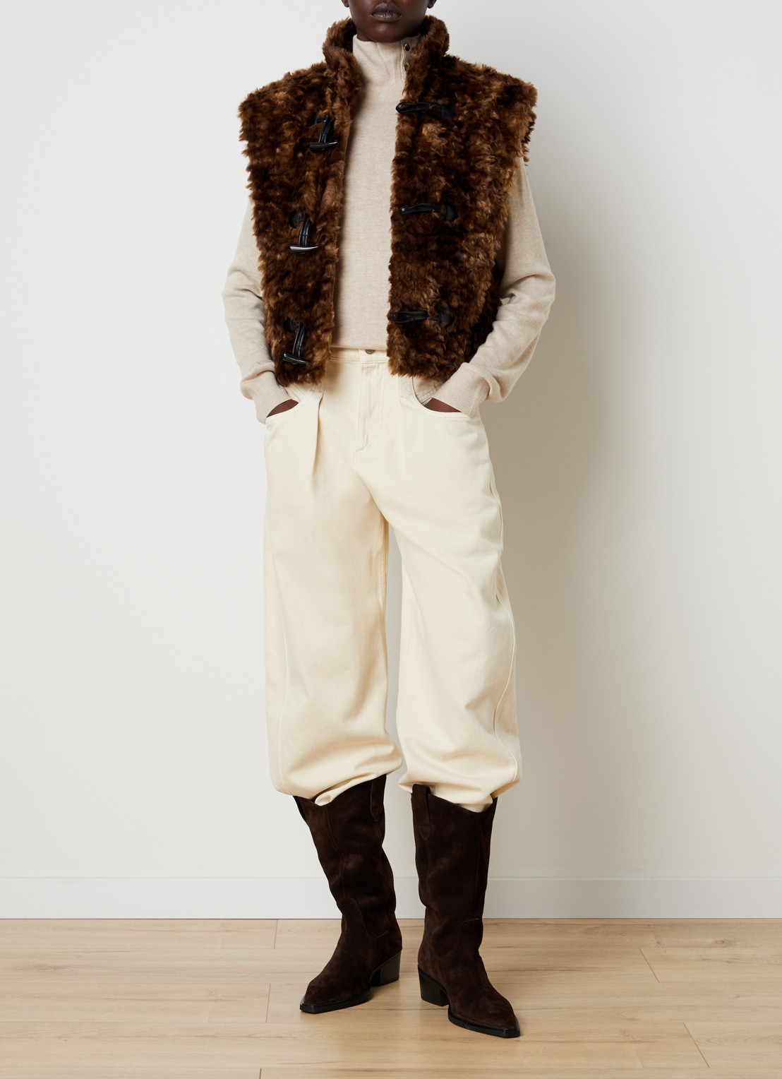 Isabel Marant Jocya gilet met steekzakken - voorkant 6 donkerbruin