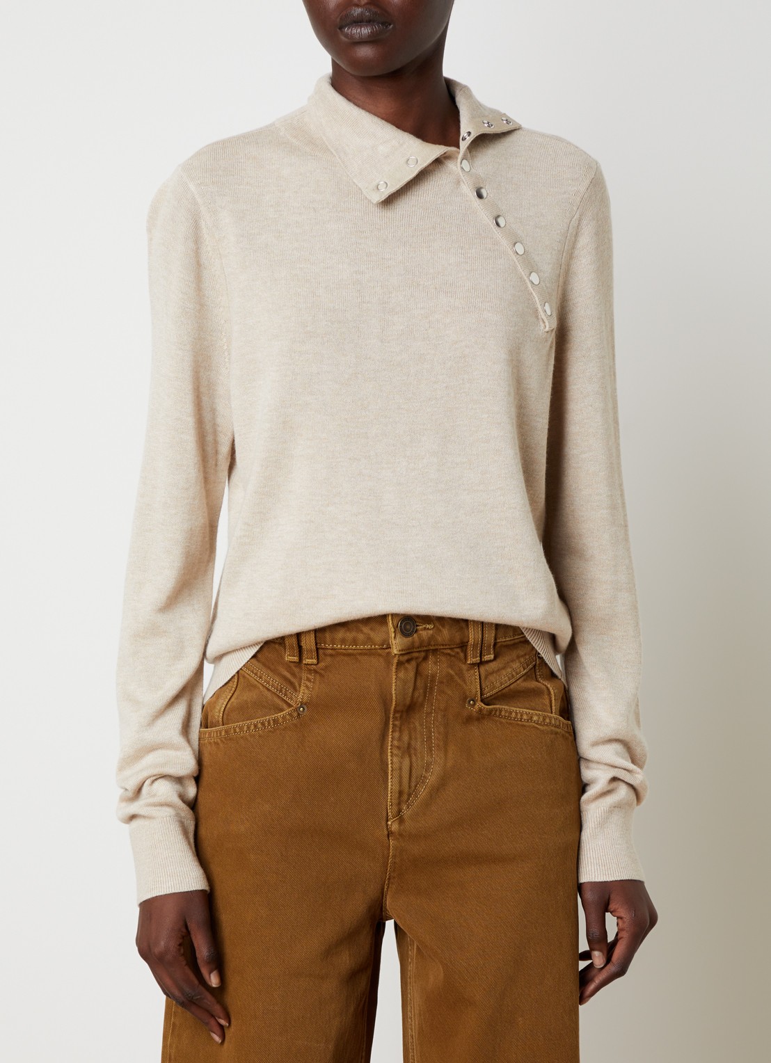 Isabel Marant Jovienne fijngebreide trui in wolblend met opstaande kraag - detail 2 beige