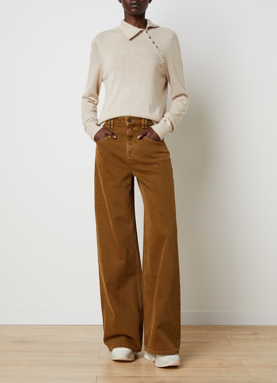 Isabel Marant Jovienne fijngebreide trui in wolblend met opstaande kraag - voorkant 5 beige