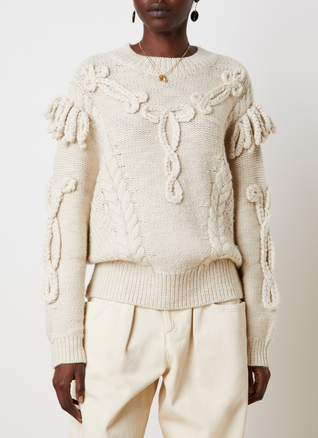 Isabel Marant Katria grofgebreide trui in wolblend - detail 4 ivoor