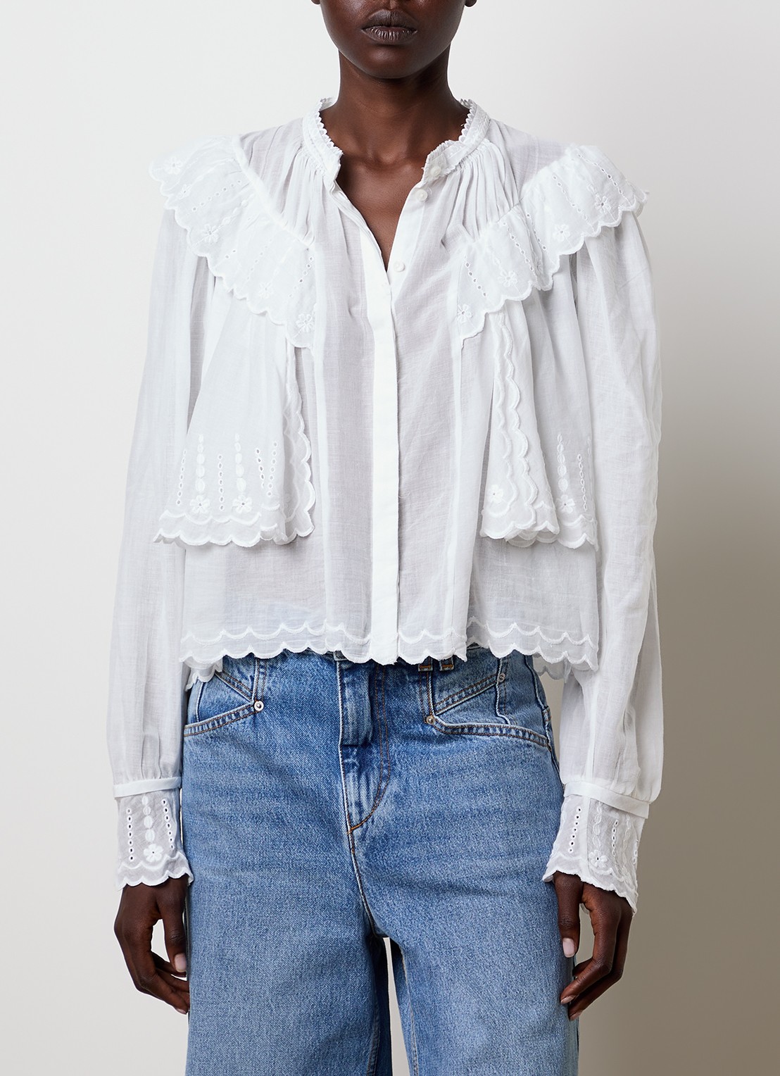 Isabel Marant Kelmon blouse met volant en borduring - detail wit