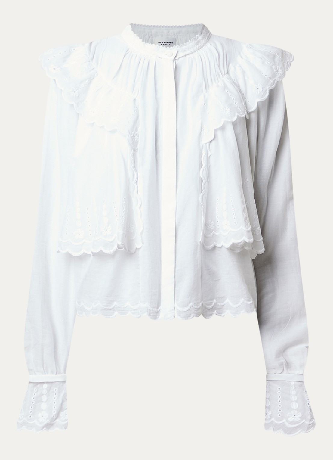 Isabel Marant Kelmon blouse met volant en borduring - voorkant 3 wit