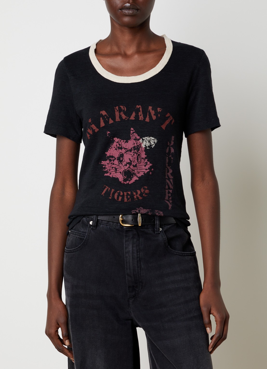 Isabel Marant Kiliann T-shirt van linnen met logoprint - detail zwart
