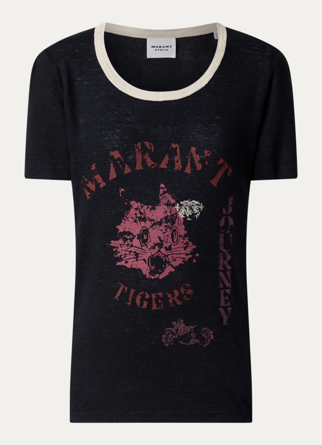 Isabel Marant Kiliann T-shirt van linnen met logoprint - voorkant 4 zwart