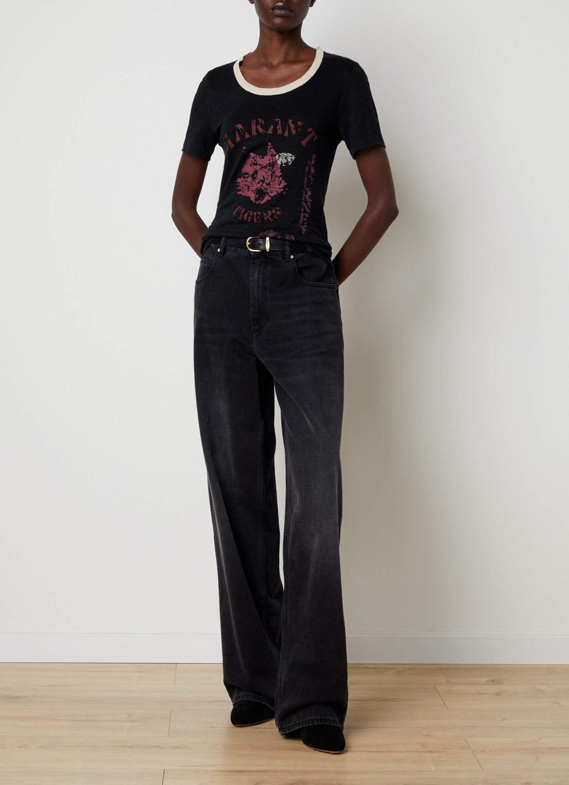 Isabel Marant Kiliann T-shirt van linnen met logoprint - voorkant 5 zwart