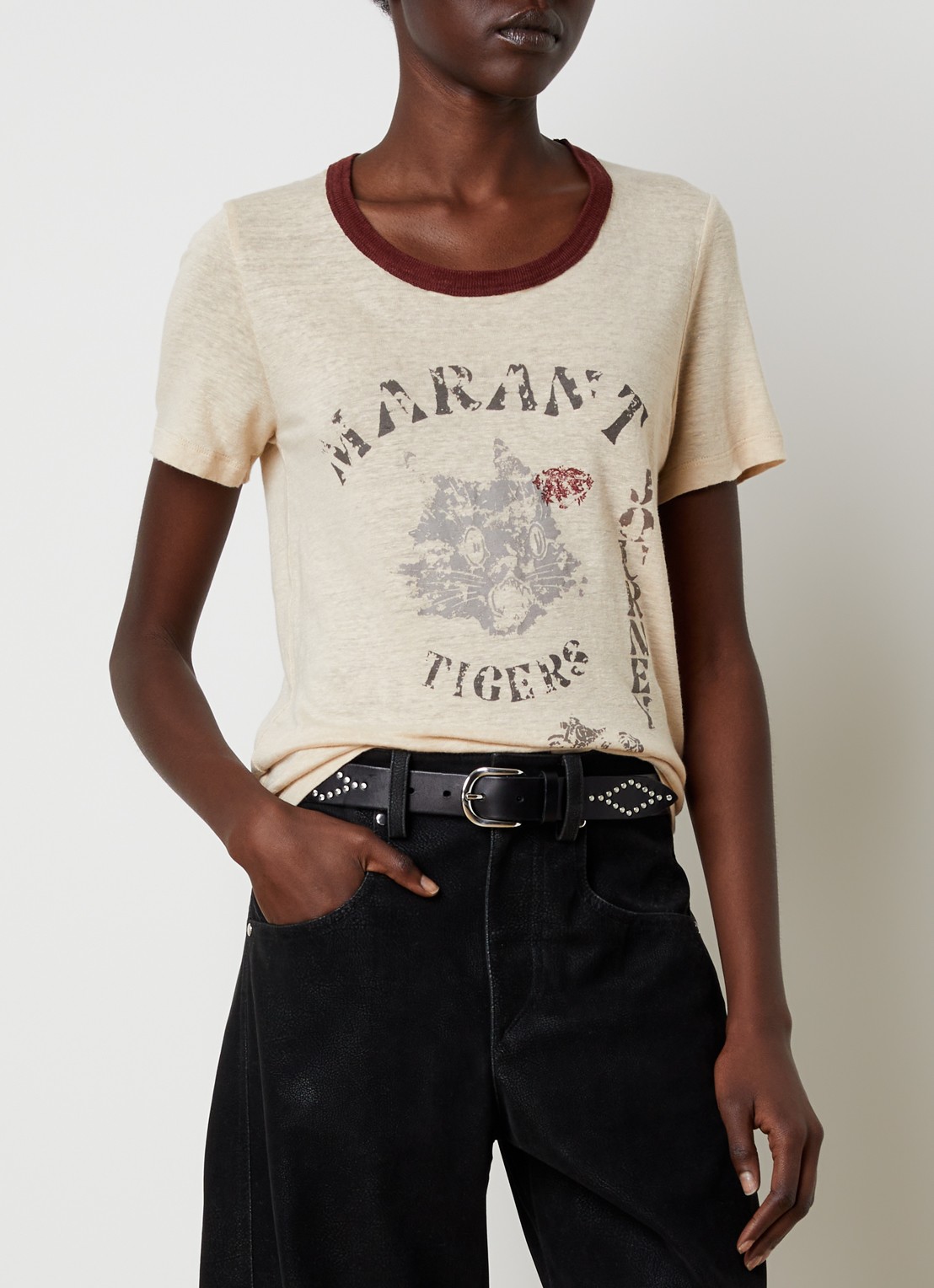 Isabel Marant Kiliann T-shirt van linnen met logoprint - detail 2 beige