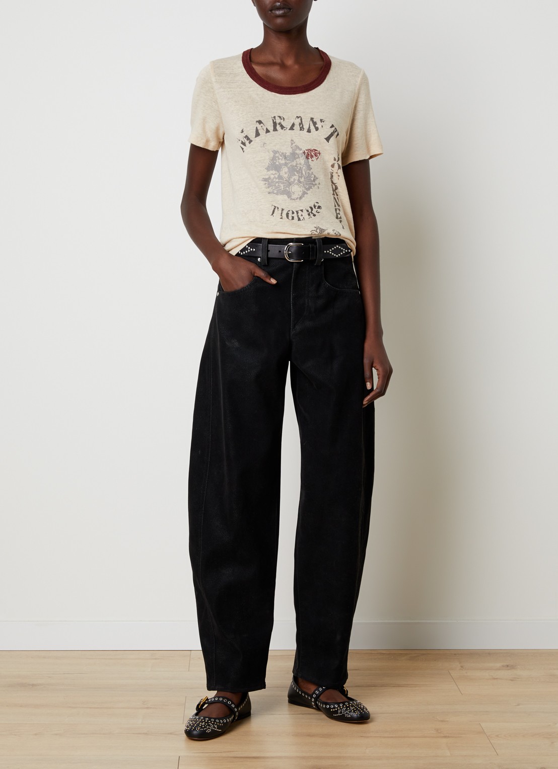 Isabel Marant Kiliann T-shirt van linnen met logoprint - voorkant 5 beige