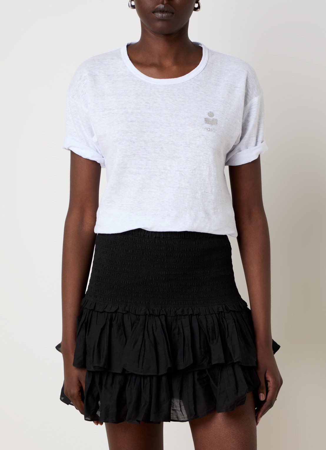 Isabel Marant Kolida T-shirt van linnen met logo - detail wit