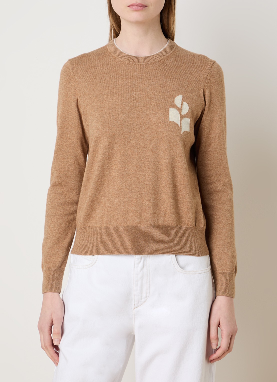 Isabel Marant Lanta fijngebreide trui in wolblend met ingebreide logo - detail 3 camel