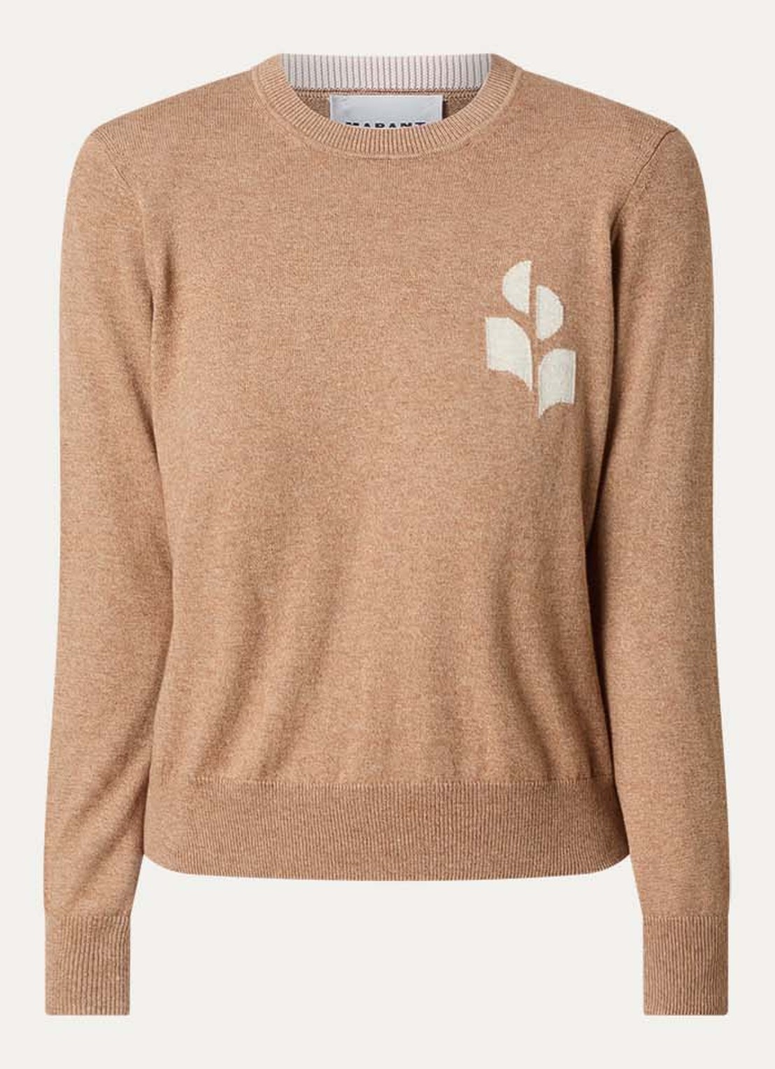 Isabel Marant Lanta fijngebreide trui in wolblend met ingebreide logo - voorkant camel
