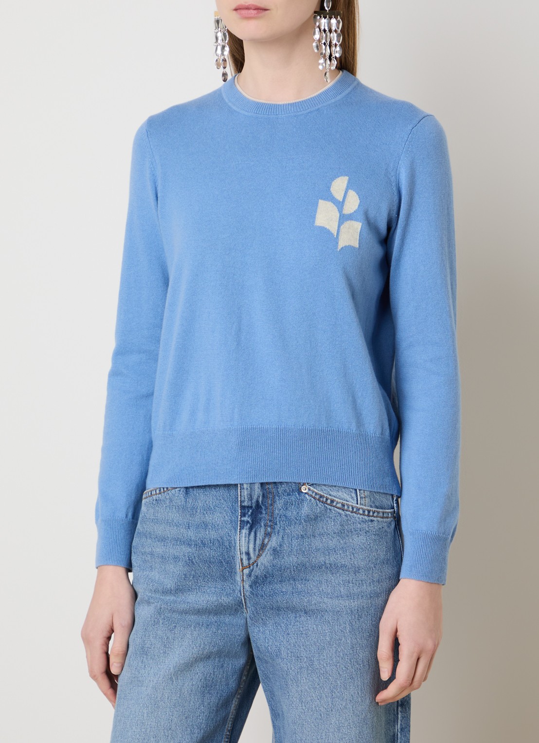 Isabel Marant Lanta fijngebreide trui in wolblend met ingebreide logo - detail 3 blauwgrijs