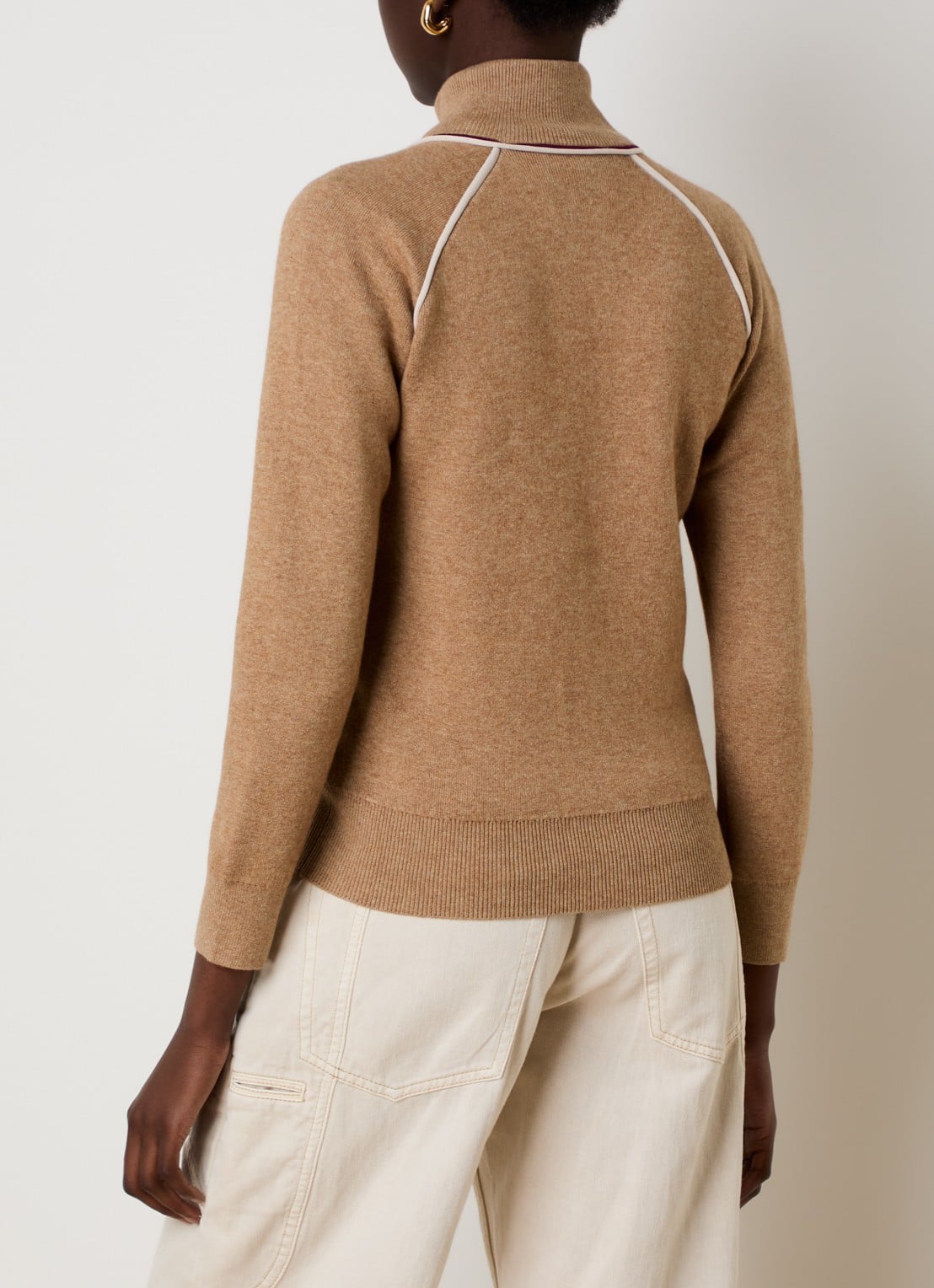Isabel Marant Lanya fijngebreid vest in wolblend met ingebreid logo - achterkant camel