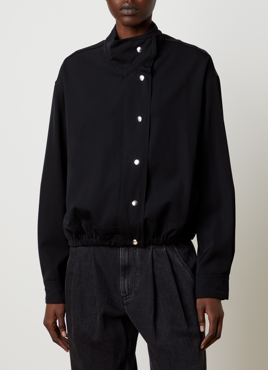 Isabel Marant Laura bomberjack van scheerwol met asymmetrisch detail - detail zwart