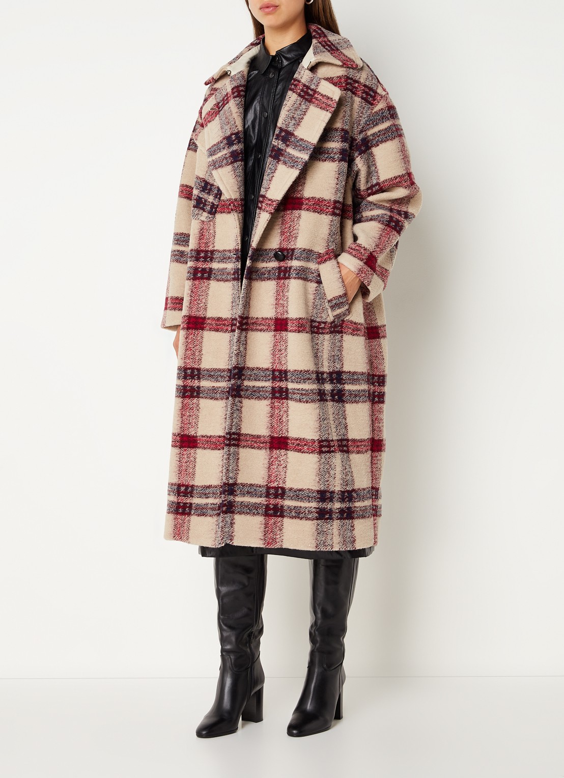 Isabel Marant Laurie mantel in wolblend met ceintuur en steekzakken - voorkant 4 donkerbeige