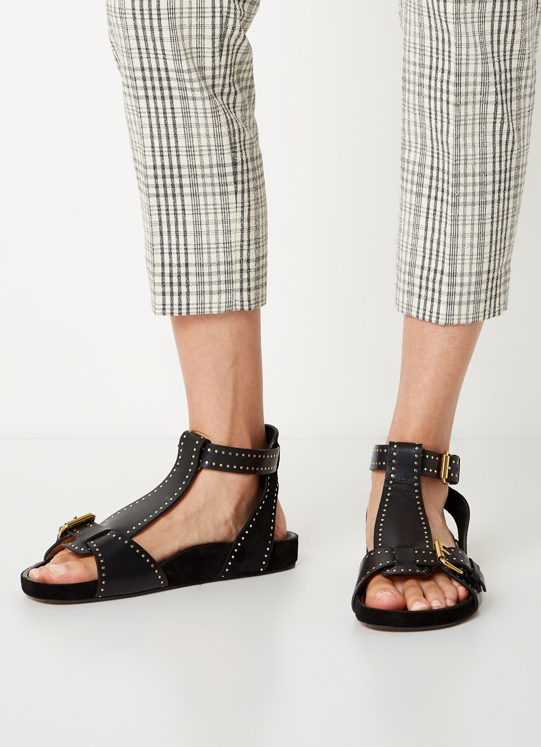 Isabel Marant Layne sandaal van leer en suède met studs - voorkant 2 zwart